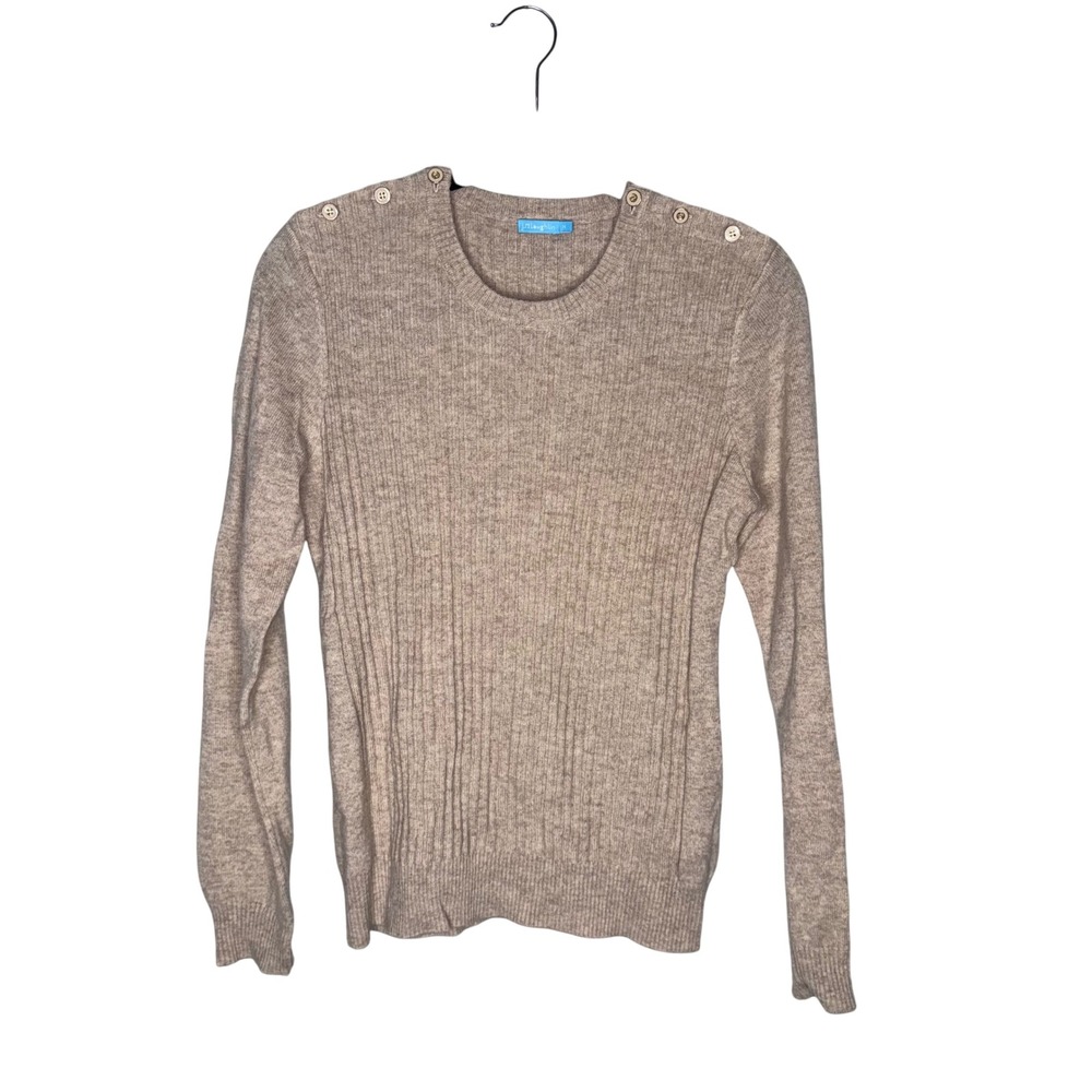J. McLaughlin Cashmere Sweater Women Medium Tan Excellent Button Shoulder Ribbed